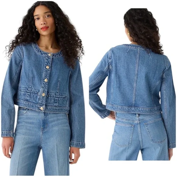 J. Crew Louisa Lady Denim Crop Jacket Size 8 - Picture 2 of 13